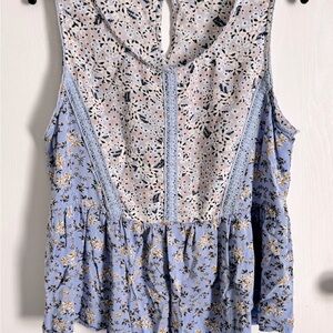 Umgee Women’s Blue Floral Sleeveless Top Blouse – Size M, Casual/Boho Chic